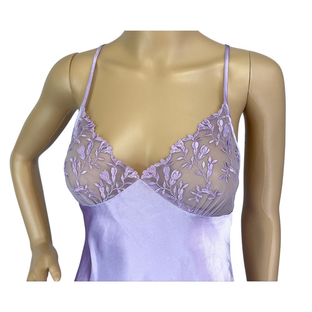 Frederick's Of Hollywood Satin & Lace Chemise Slip Lingerie Lavender Size S - Picture 6 of 9